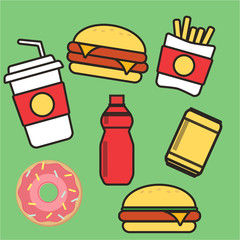 Junk food icon. Breakfast background burger vector. Junk food vector illustration