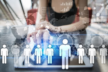 Human resource management, HR, recruitment, leadership and teambuilding. Business and technology concept.