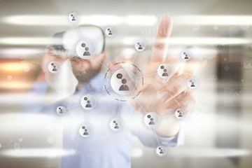 Social network concept of virtual screen. Modern communication technology and internet. SMM.