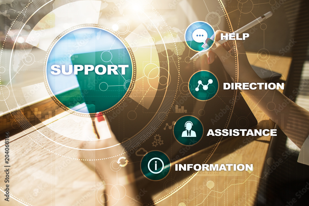 Poster technical support. customer help. business and technology concept.