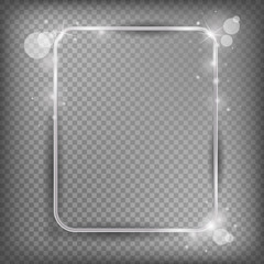 The silver sparkling square frame on a transparent background. Shiny metal vector illustration