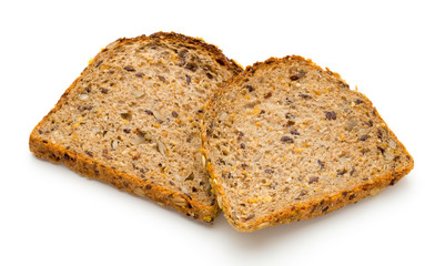 Whole wheat bread isolated on white background.