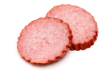 Slices of salami. Isolated on a white background.