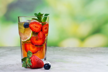 Fresh strawberry summer mojito cocktail