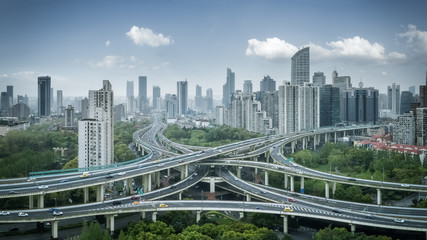 city interchange panorama in shanghai