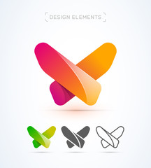 X letter logo template. Material design, origami, flat and line art style. Vector abstract Application icon