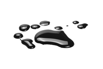 Spilled black watercolor puddle isolated on white background