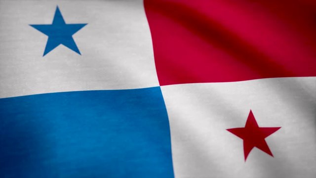Grunge color background, flag of Panama. Close-up, fluttering downwind.
