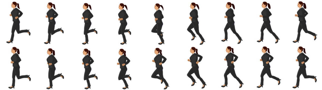 Business woman running animation sprite sheet, loop animation