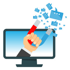 Attraction of message in computer. Flat vector cartoon illustration. Objects isolated on white background.