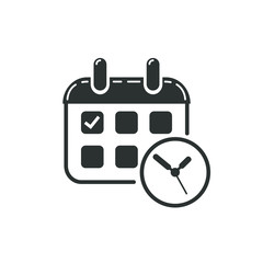 Black and white calendar icon with a mark