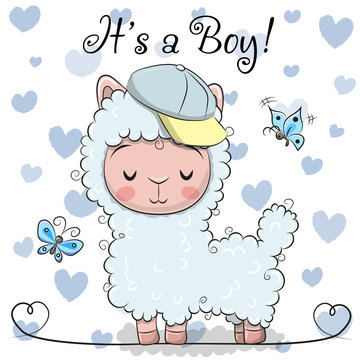 Baby Shower Greeting Card with cute Alpaca boy