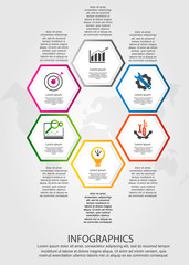 Timeline modern vector illustration 3D. Infographic template with six hexagon elements. Designed for business, presentations, web design, diagrams with 6 steps for workflow layout, annual report
