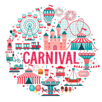 Amusement park concept, circus, carnival.