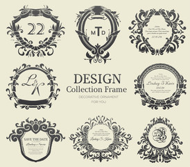 Luxury label or King place symbol element with decorative calligraphy object set. Template for classical card, invitation, identity cover design, packaging, hipster stamp. Vector illustration concept