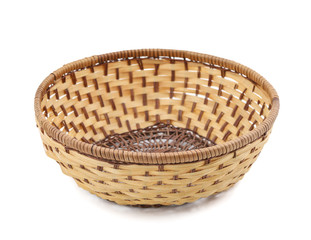 Empty Wicker Basket Isolated on White Background