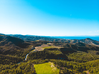 Obraz premium Aerial view of European country landscape and sea