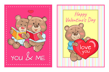 Happy Valentines Day You and Me Posters Set, Teddy