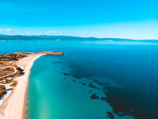 Fototapeta na wymiar beautiful mediterranean beach at greece from the bird view