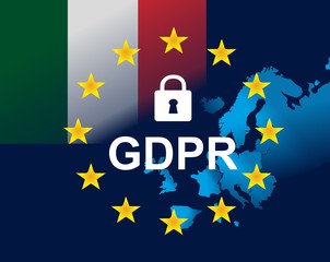 EU and flag of Italy - General Data Protection Regulation