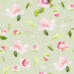 Seamless summer pattern with watercolor flowers handmade.