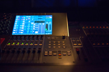 Workplace of sound engineer.