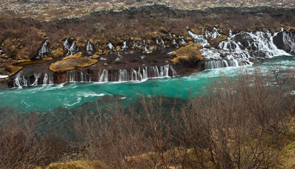 Hraunfossar in March, Iceland lava falls