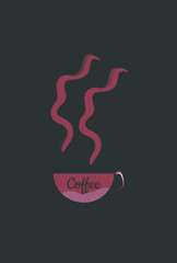 Ilustración de taza de café caliente en fondo negro