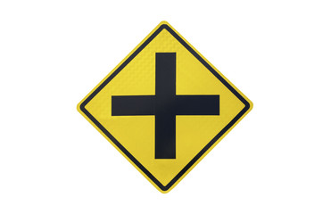Fototapeta premium yellow Traffic Signs” crossroad “ isolated at on white background of file with Clipping Path .