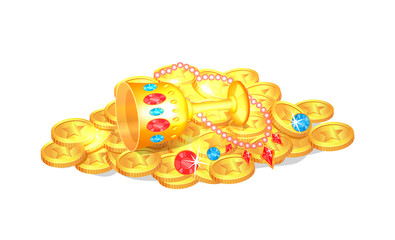 Treasure Coins and Cup Poster Vector Illustration