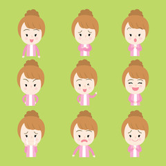 Cartoon cute actions face working woman vector.