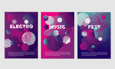 Invitation templates for night club party with dynamic shapes.Dance music festival with abstract geometric smooth line.