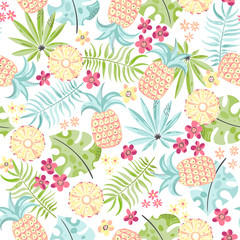 Seamless tropical background with pineapple