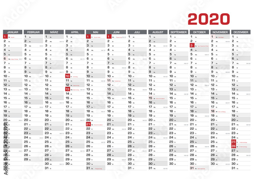 "Jahresplaner DIN A1 für 2020 mit KW und Feiertagen ...