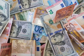 dollar and euro banknotes