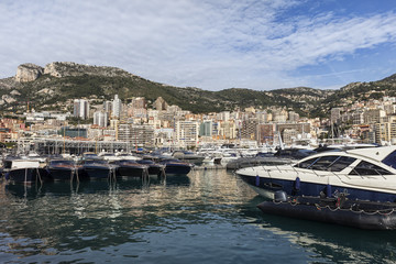 Fototapeta na wymiar Monaco Skyline From The Port