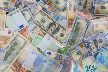 dollar and euro banknotes