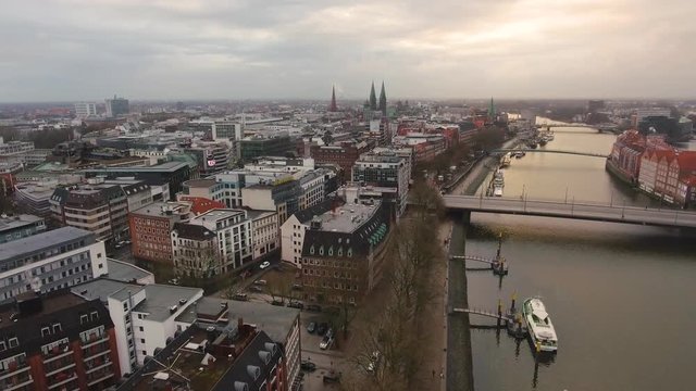 aerial Lapse Over The Weser In Bremen 4k