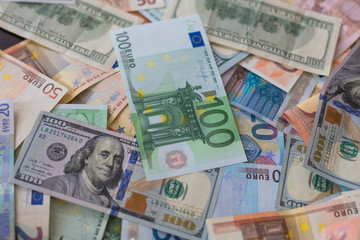 dollar and euro banknotes