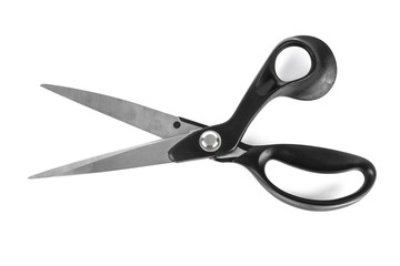 Tailors scissors with a black handle isolated on a white background