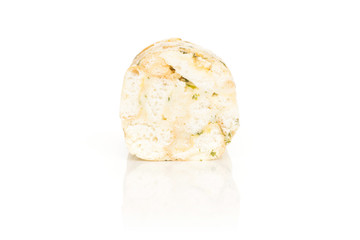 Calsbad bread dumpling one section half isolated on white background fresh steamed.