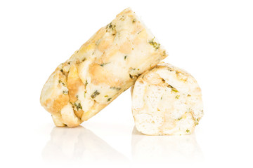 Sliced Calsbad bread dumpling two halves isolated on white background fresh steamed.