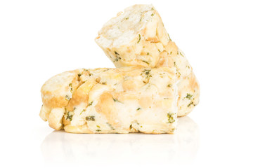 Calsbad bread dumpling two sliced halves isolated on white background fresh steamed.