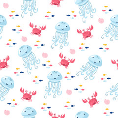 pattern with jellyfish and fish