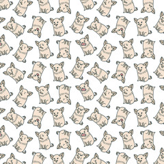 Pattern with emotional dogs, beautiful wrapper, cloth, cute animals on the white background