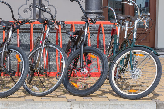 Bicycles in city parking