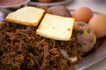Charque or jerky is a salted meat that is dehydrated with exposure to the sun. It is an ancestral technique that makes it possible to preserve meat for long periods of time. Close up