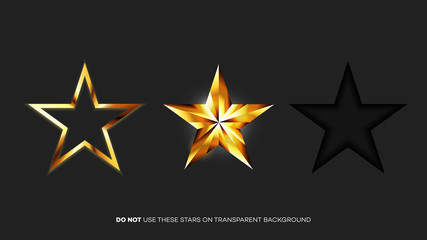 Vector Perfect Glossy Golden Stars. Template For Christmas, Award Or Five Stars Rating Design