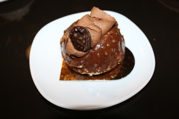  Chocolate cake decorated with cream and chocolate