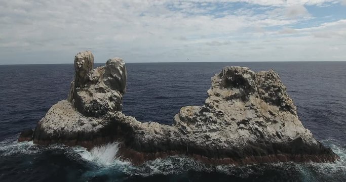 Aerial shots of roca partida rock, revillagigedo archipelago, Mexican pacific.